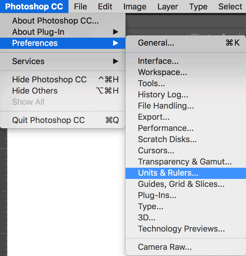 Photoshop unit preferences