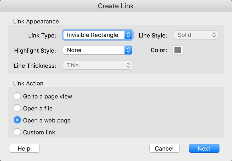 Acrobat hyperlink invisible box