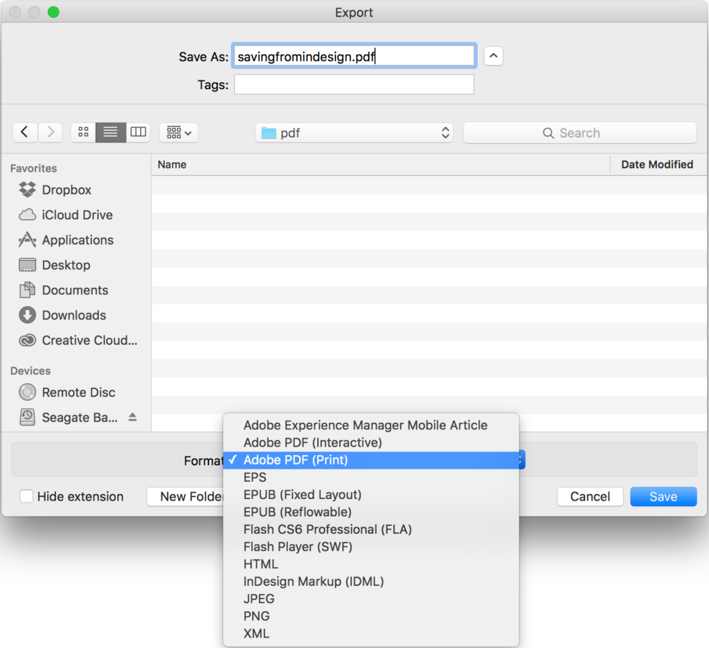 saving a pdf from indesign
