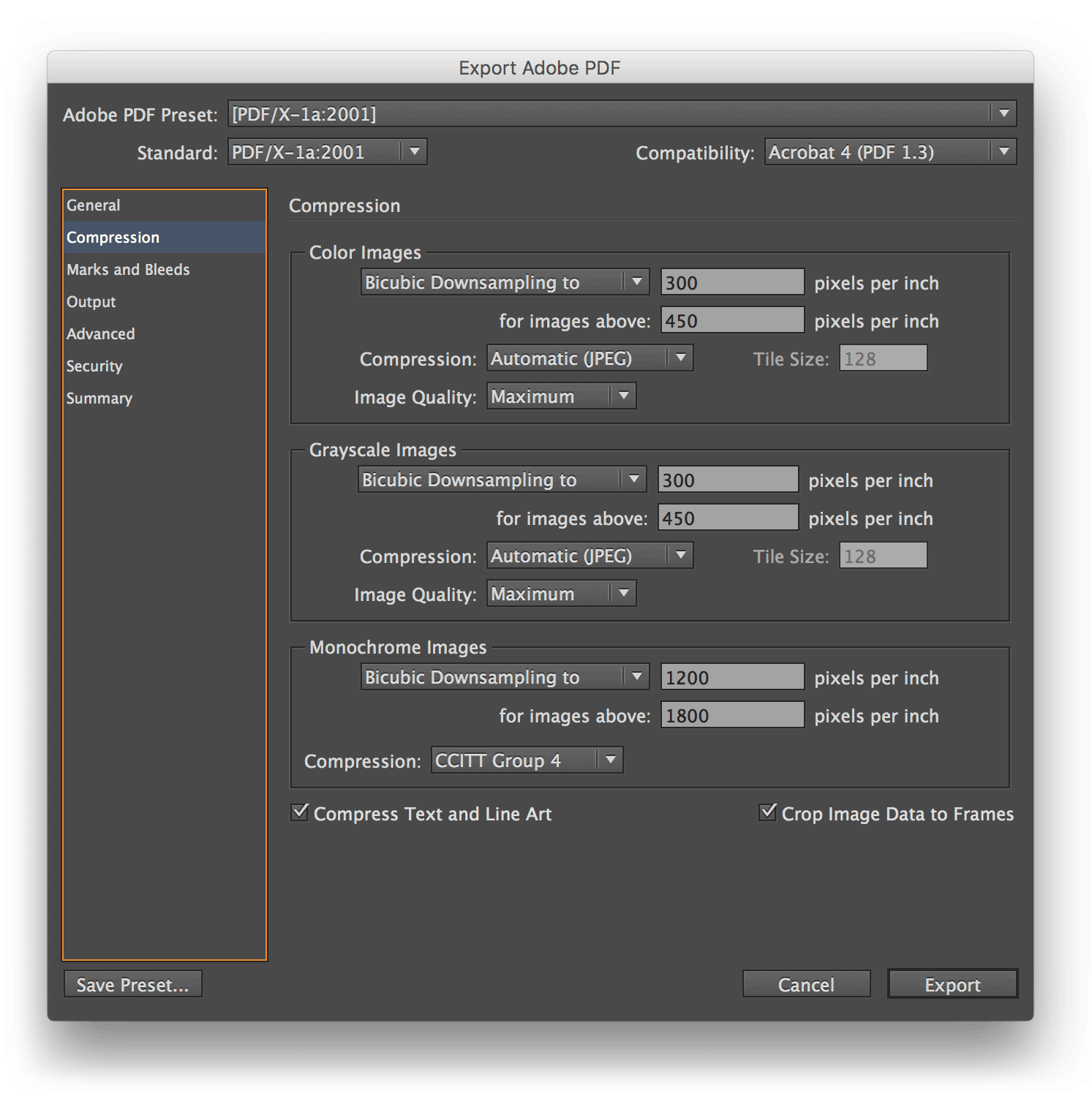 exporting pdfs in InDesign