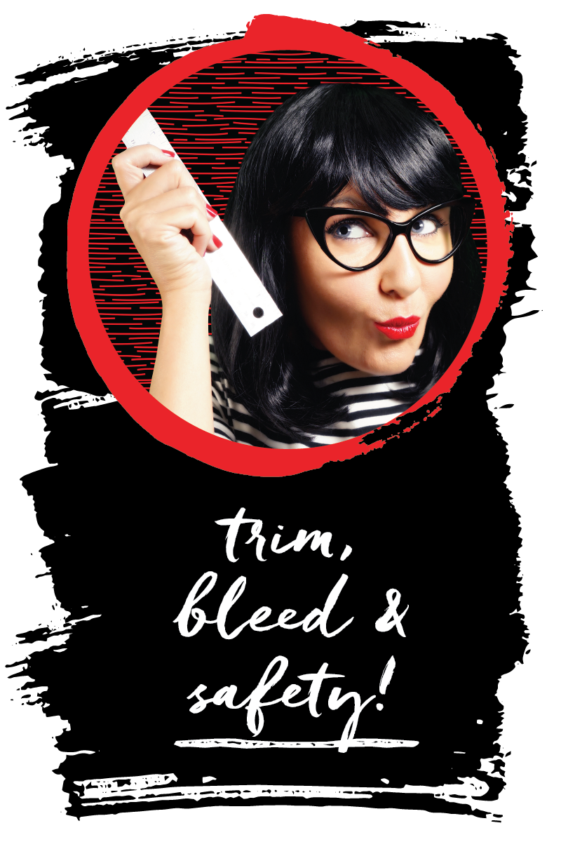 trim, bleed & safety! Click through to get your FREE PRINTABLE that already has the bleed and safety guides marked in their own layer in Illustrator! ~graphics grrrl